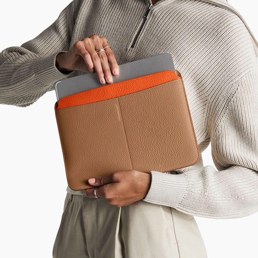 Maison de Sabre Premium Tan Tablet Sleeve with Orange Accent